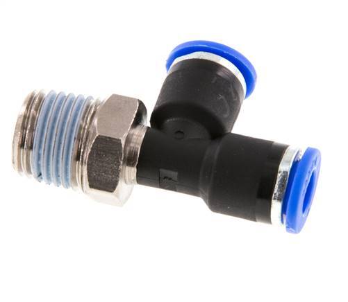 6mm x R1/4'' rechtwinkliges T-Stück Steckverschraubung mit Außengewinde Messing/PA 66 NBR drehbar [2 Stück]