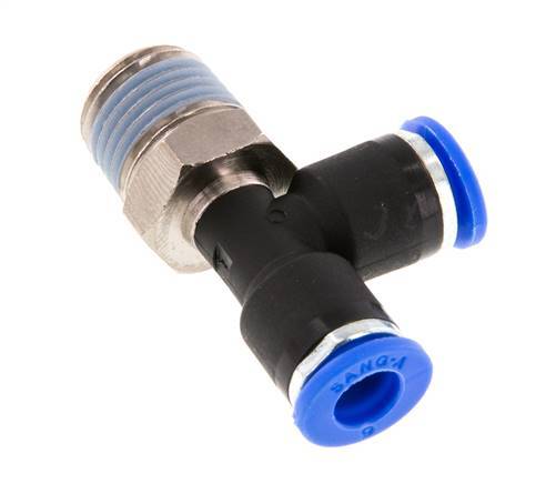 6mm x R1/4'' rechtwinkliges T-Stück Steckverschraubung mit Außengewinde Messing/PA 66 NBR drehbar [2 Stück]