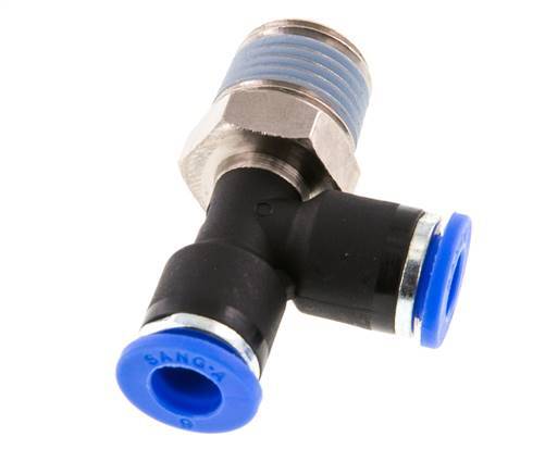 6mm x R1/4'' rechtwinkliges T-Stück Steckverschraubung mit Außengewinde Messing/PA 66 NBR drehbar [2 Stück]
