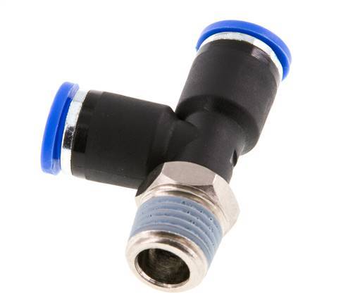 8mm x R1/4'' rechtwinkliges T-Stück Steckverschraubung mit Außengewinde Messing/PA 66 NBR drehbar [2 Stück]