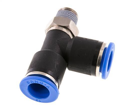 12mm x R1/4'' rechtwinkliges T-Stück Steckverschraubung mit Außengewinde Messing/PA 66 NBR drehbar