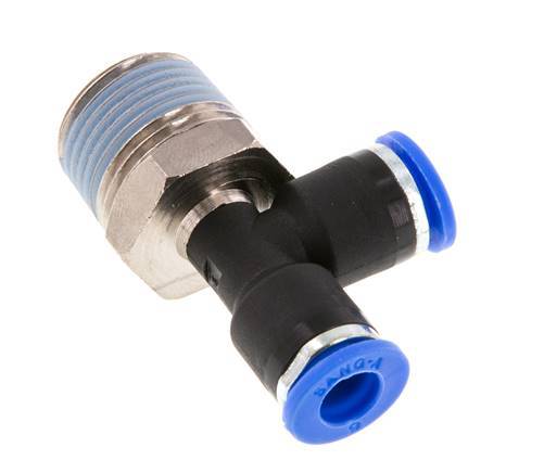 6mm x R3/8'' rechtwinkliges T-Stück Steckverschraubung mit Außengewinde Messing/PA 66 NBR drehbar [2 Stück]