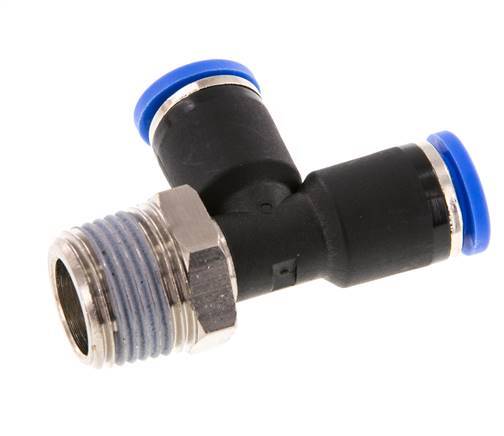 8mm x R3/8'' rechtwinkliges T-Stück Steckverschraubung mit Außengewinde Messing/PA 66 NBR drehbar [2 Stück]