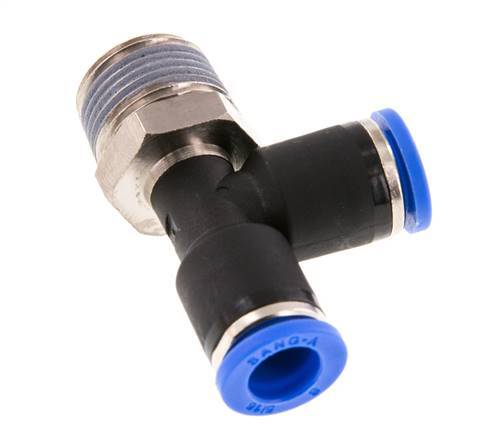 8mm x R3/8'' rechtwinkliges T-Stück Steckverschraubung mit Außengewinde Messing/PA 66 NBR drehbar [2 Stück]