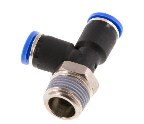 8mm x R3/8'' rechtwinkliges T-Stück Steckverschraubung mit Außengewinde Messing/PA 66 NBR drehbar [2 Stück]