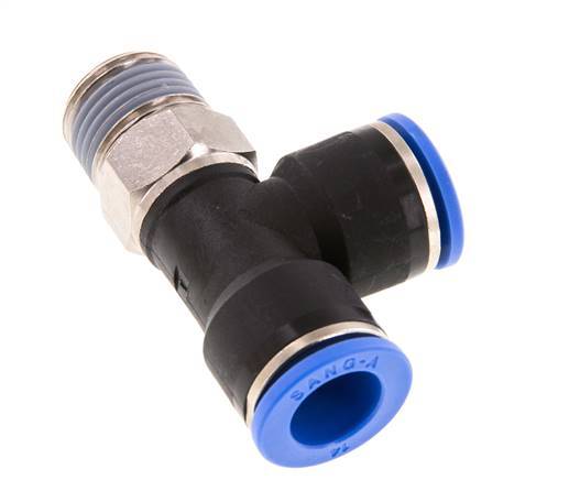 14mm x R1/2'' rechtwinkliges T-Stück Steckverschraubung mit Außengewinde Messing/PA 66 NBR drehbar