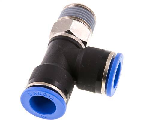 14mm x R1/2'' rechtwinkliges T-Stück Steckverschraubung mit Außengewinde Messing/PA 66 NBR drehbar