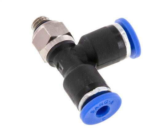 3mm x M 5 rechtwinkliges T-Stück Steckverschraubung mit Außengewinde Messing/PA 66 NBR drehbar [2 Stück]