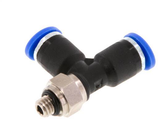4mm x M 5 rechtwinkliges T-Stück Steckverschraubung mit Außengewinde Messing/PA 66 NBR drehbar [2 Stück]