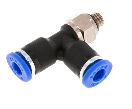 4mm x M 5 rechtwinkliges T-Stück Steckverschraubung mit Außengewinde Messing/PA 66 NBR drehbar [2 Stück]