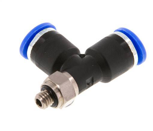 6mm x M 5 rechtwinkliges T-Stück Steckverschraubung mit Außengewinde Messing/PA 66 NBR drehbar [2 Stück]
