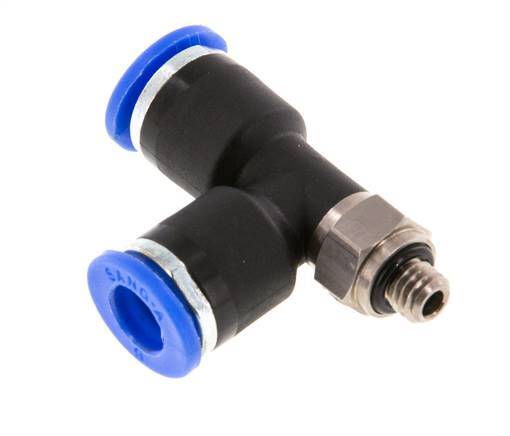 6mm x M 5 rechtwinkliges T-Stück Steckverschraubung mit Außengewinde Messing/PA 66 NBR drehbar [2 Stück]