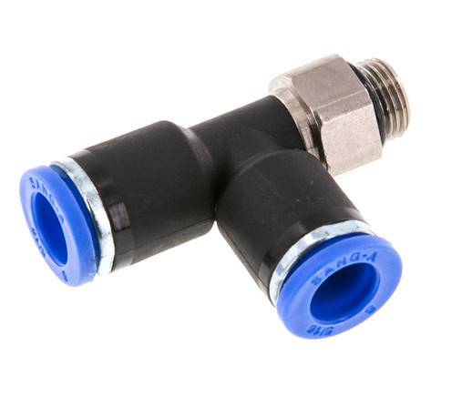 8mm x G1/8'' rechtwinkliges T-Stück Steckverschraubung mit Außengewinde Messing/PA 66 NBR drehbar [2 Stück]
