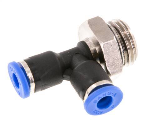 4mm x G1/4'' rechtwinkliges T-Stück Steckverschraubung mit Außengewinde Messing/PA 66 NBR drehbar [2 Stück]