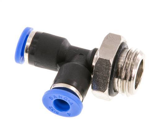 4mm x G1/4'' rechtwinkliges T-Stück Steckverschraubung mit Außengewinde Messing/PA 66 NBR drehbar [2 Stück]