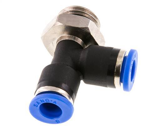 6mm x G1/4'' rechtwinkliges T-Stück Steckverschraubung mit Außengewinde Messing/PA 66 NBR drehbar [2 Stück]