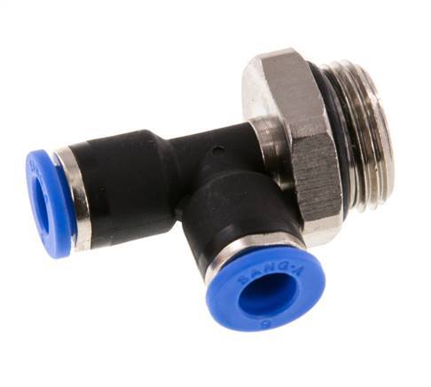 6mm x G3/8'' rechtwinkliges T-Stück Steckverschraubung mit Außengewinde Messing/PA 66 NBR drehbar [2 Stück]