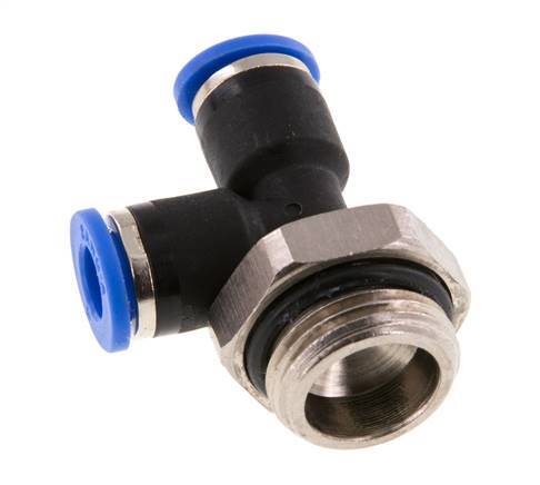 6mm x G3/8'' rechtwinkliges T-Stück Steckverschraubung mit Außengewinde Messing/PA 66 NBR drehbar [2 Stück]