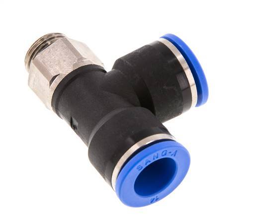 14mm x G3/8'' rechtwinkliges T-Stück Steckverschraubung mit Außengewinde Messing/PA 66 NBR drehbar