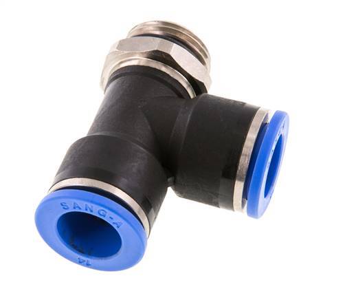 14mm x G1/2'' rechtwinkliges T-Stück Steckverschraubung mit Außengewinde Messing/PA 66 NBR drehbar
