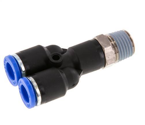 8mm x R1/4'' Y-Steckverschraubung mit Außengewinde Messing/PA 66 NBR drehbar [2 Stück]