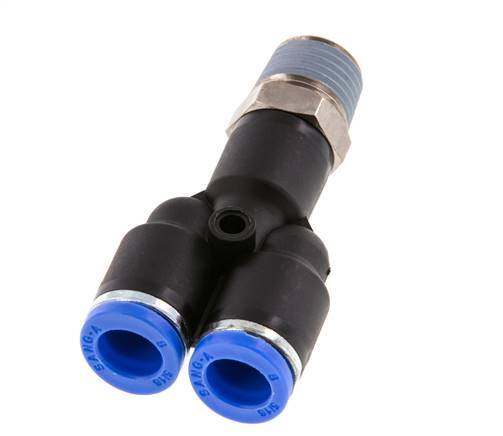 8mm x R1/4'' Y-Steckverschraubung mit Außengewinde Messing/PA 66 NBR drehbar [2 Stück]