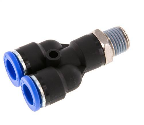 10mm x R1/4'' Y Push-in Fitting with Male Threads Brass/PA 66 NBR Rotatable