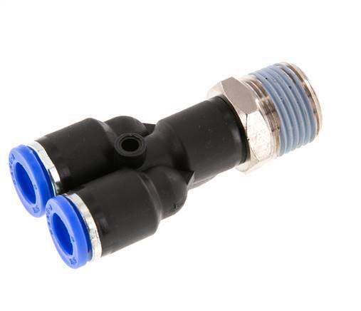 8mm x R3/8'' Y-Steckverschraubung mit Außengewinde Messing/PA 66 NBR drehbar [2 Stück]