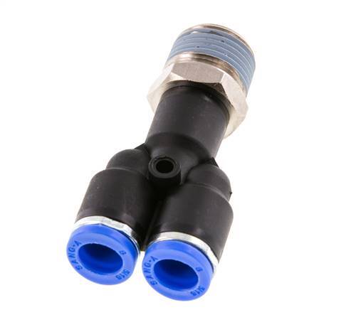 8mm x R3/8'' Y-Steckverschraubung mit Außengewinde Messing/PA 66 NBR drehbar [2 Stück]
