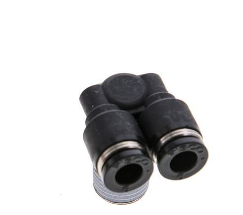 6mm x R1/4'' Y Push-in Fitting with Male Threads Brass/PBT NBR Rotatable