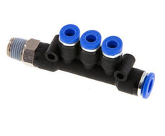 4mm x 6mm x R1/8'' 3-Wege-Verteiler-Steckverschraubung mit Außengewinde Messing/PA 66 NBR drehbar