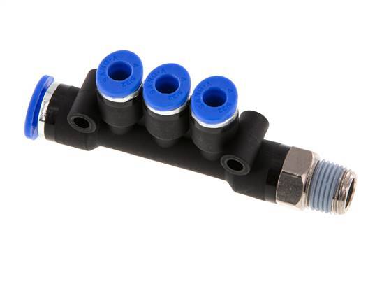 4mm x 6mm x R1/8'' 3-Wege-Verteiler-Steckverschraubung mit Außengewinde Messing/PA 66 NBR drehbar