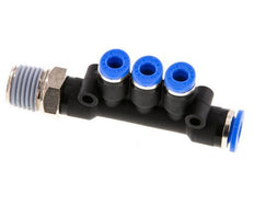 4mm x 6mm x R1/4'' 3-Wege-Verteiler-Steckverschraubung mit Außengewinde Messing/PA 66 NBR drehbar