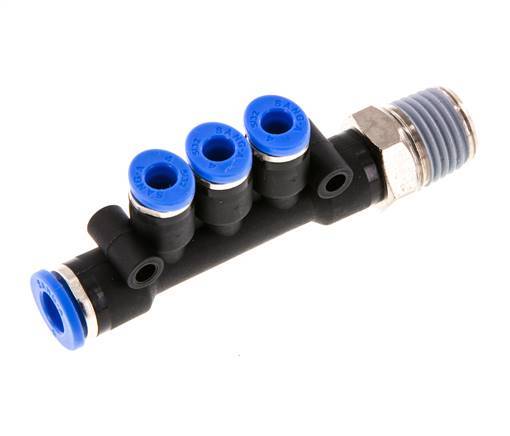 4mm x 6mm x R1/4'' 3-Wege-Verteiler-Steckverschraubung mit Außengewinde Messing/PA 66 NBR drehbar