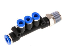 4mm x 6mm x R1/4'' 3-Wege-Verteiler-Steckverschraubung mit Außengewinde Messing/PA 66 NBR drehbar