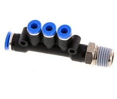 4mm x 6mm x R1/4'' 3-Wege-Verteiler-Steckverschraubung mit Außengewinde Messing/PA 66 NBR drehbar