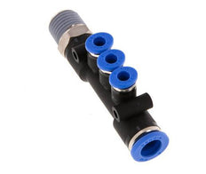 4mm x 8mm x R1/4'' 3-Wege-Verteiler-Steckverschraubung mit Außengewinde Messing/PA 66 NBR drehbar