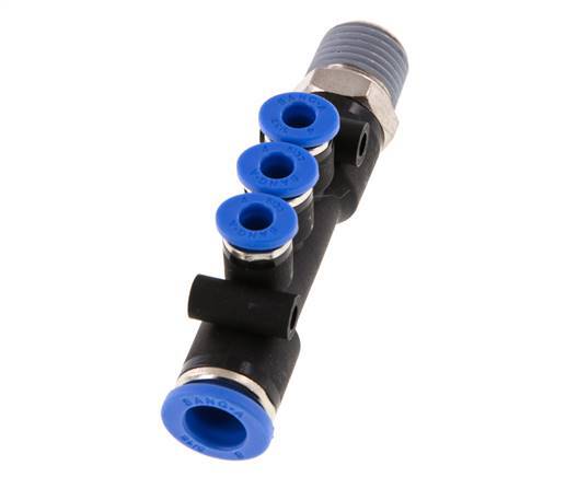 4mm x 8mm x R1/4'' 3-Wege-Verteiler-Steckverschraubung mit Außengewinde Messing/PA 66 NBR drehbar