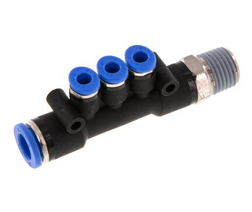 4mm x 8mm x R1/4'' 3-Wege-Verteiler-Steckverschraubung mit Außengewinde Messing/PA 66 NBR drehbar