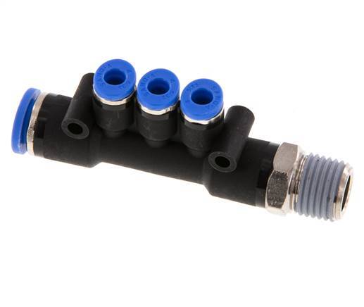 4mm x 8mm x R1/4'' 3-Wege-Verteiler-Steckverschraubung mit Außengewinde Messing/PA 66 NBR drehbar