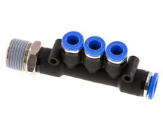 6mm x 8mm x R3/8'' 3-Wege-Verteiler-Steckverschraubung mit Außengewinde Messing/PA 66 NBR drehbar