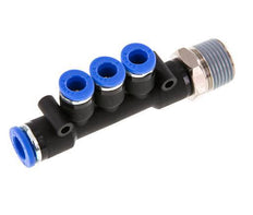 6mm x 8mm x R3/8'' 3-Wege-Verteiler-Steckverschraubung mit Außengewinde Messing/PA 66 NBR drehbar