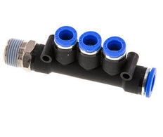 8mm x 10mm x R3/8'' 3-Wege-Verteiler-Steckverschraubung mit Außengewinde Messing/PA 66 NBR drehbar