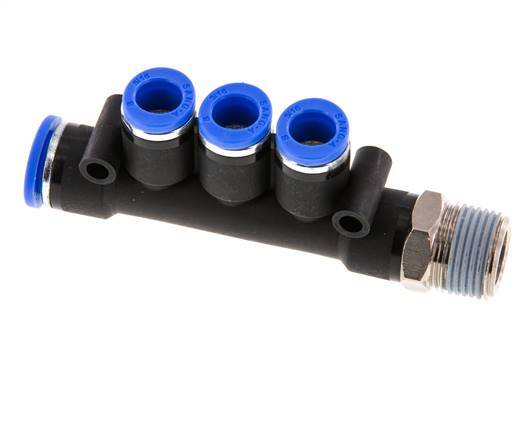 8mm x 10mm x R3/8'' 3-Wege-Verteiler-Steckverschraubung mit Außengewinde Messing/PA 66 NBR drehbar