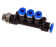 4mm x 6mm x G1/8'' 3-way Manifold Push-in Fitting with Male Threads Brass/PA 66 NBR Rotatable
