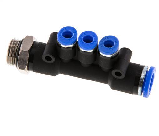 4mm x 8mm x G1/4'' 3-Wege-Verteiler-Steckverschraubung mit Außengewinde Messing/PA 66 NBR drehbar