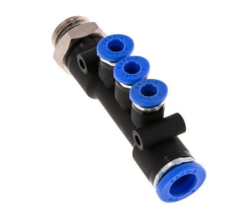 4mm x 8mm x G1/4'' 3-Wege-Verteiler-Steckverschraubung mit Außengewinde Messing/PA 66 NBR drehbar