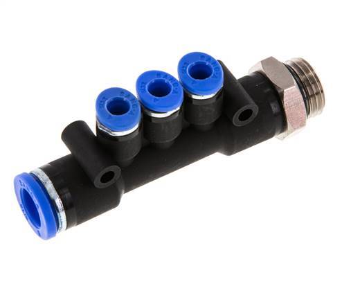 4mm x 8mm x G1/4'' 3-Wege-Verteiler-Steckverschraubung mit Außengewinde Messing/PA 66 NBR drehbar