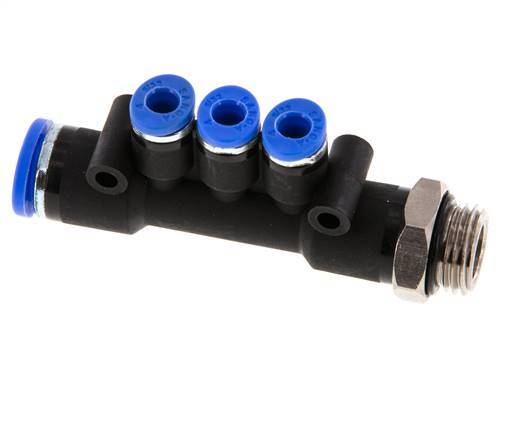 4mm x 8mm x G1/4'' 3-Wege-Verteiler-Steckverschraubung mit Außengewinde Messing/PA 66 NBR drehbar