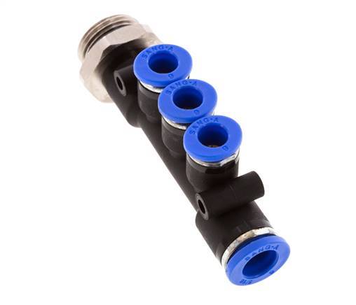 6mm x 8mm x G3/8'' 3-Wege-Verteiler-Steckverschraubung mit Außengewinde Messing/PA 66 NBR drehbar